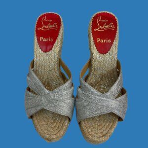 Christian Louboutin Silver Cataribbon Espadrille Wedge Sandals